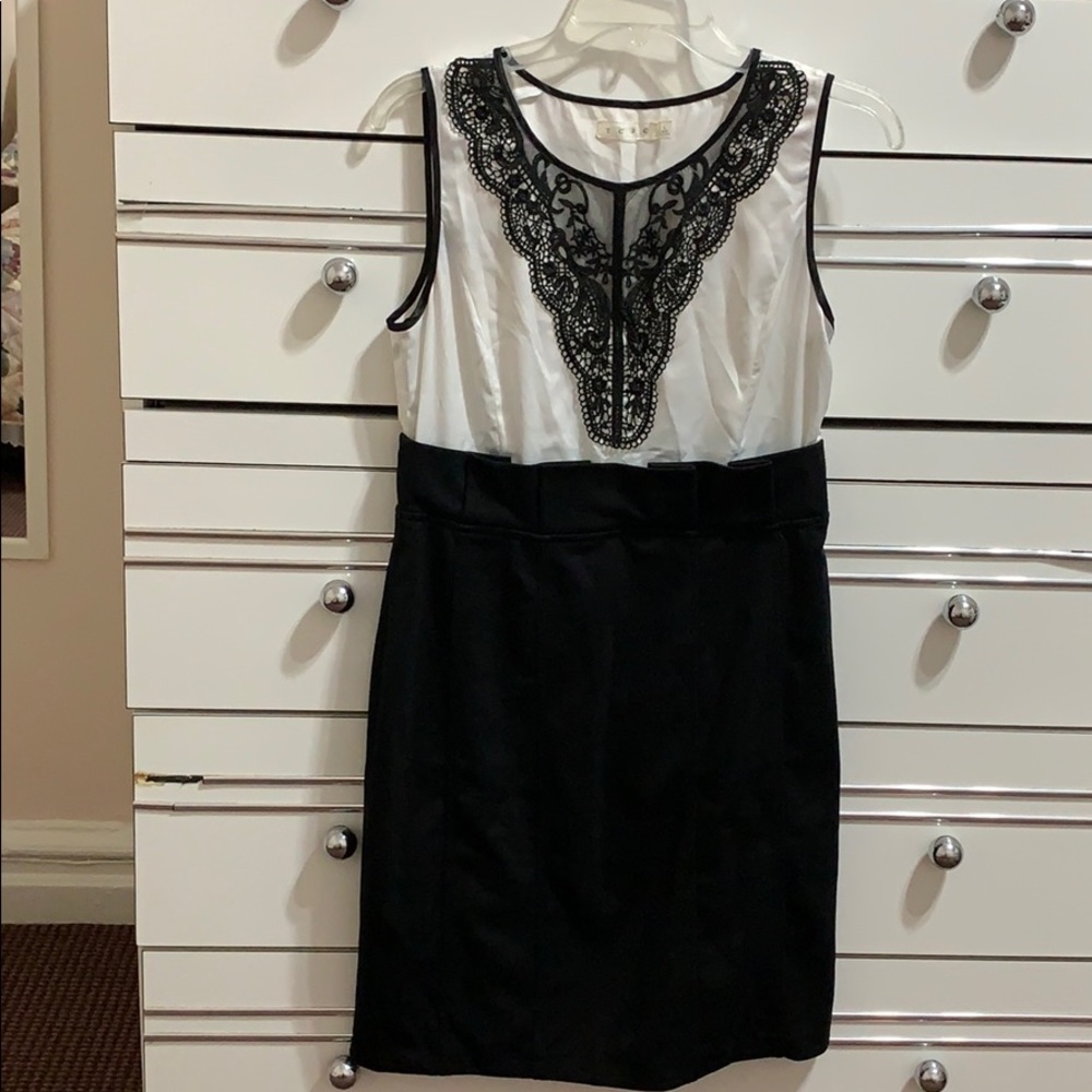 Black & white dress with dressy black lace design